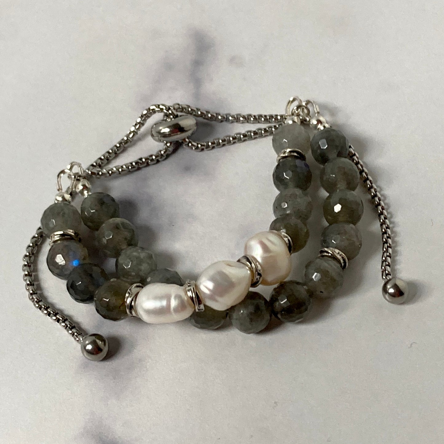 Labradorite and Pearl Bolo Bracelet