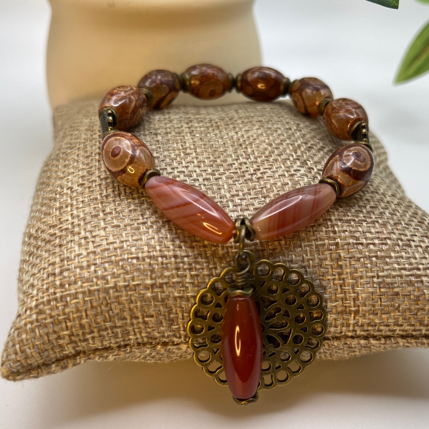 Agate and Carnelian Gemstone Bracelet