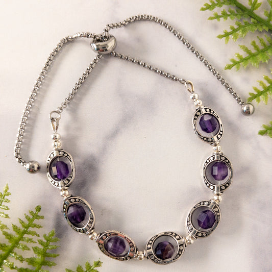 Natural Amethyst Handcrafted Bolo Bracelet