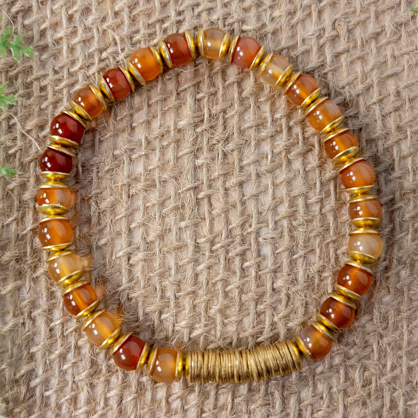 Carnelian and Brass Stretch Bracelet