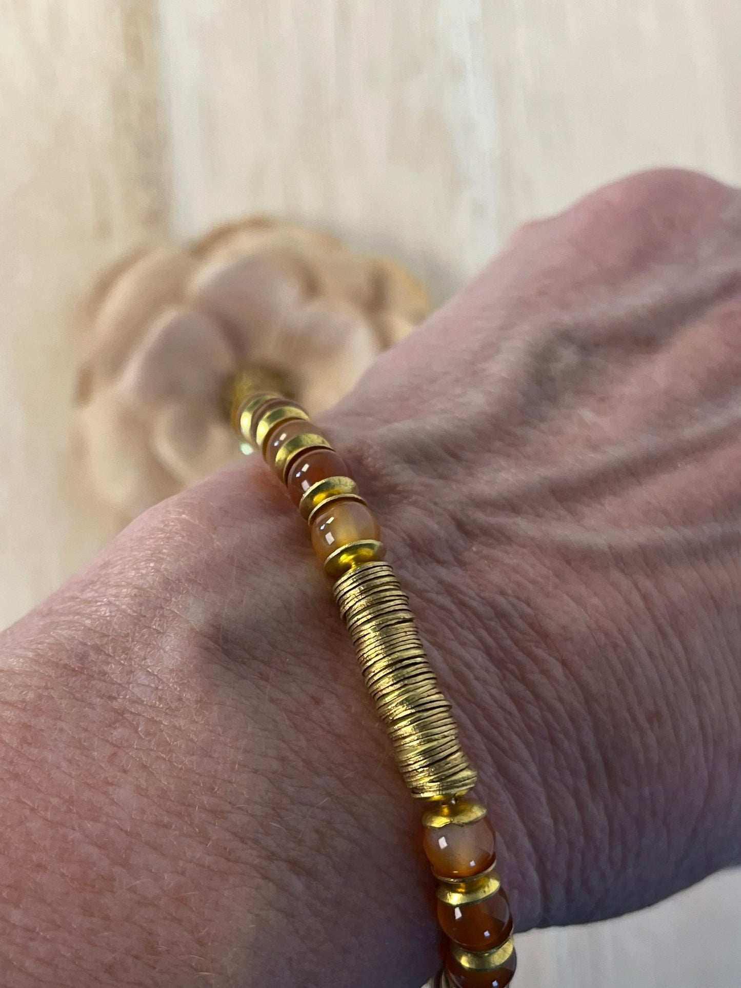 Carnelian and Brass Stretch Bracelet