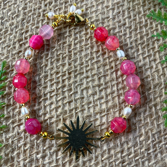 Pink Agate Starburst Bracelet