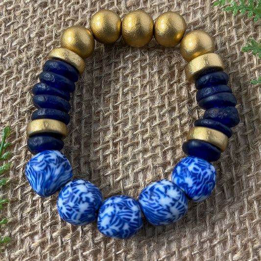 Blue & White Recycled Glass Bracelet