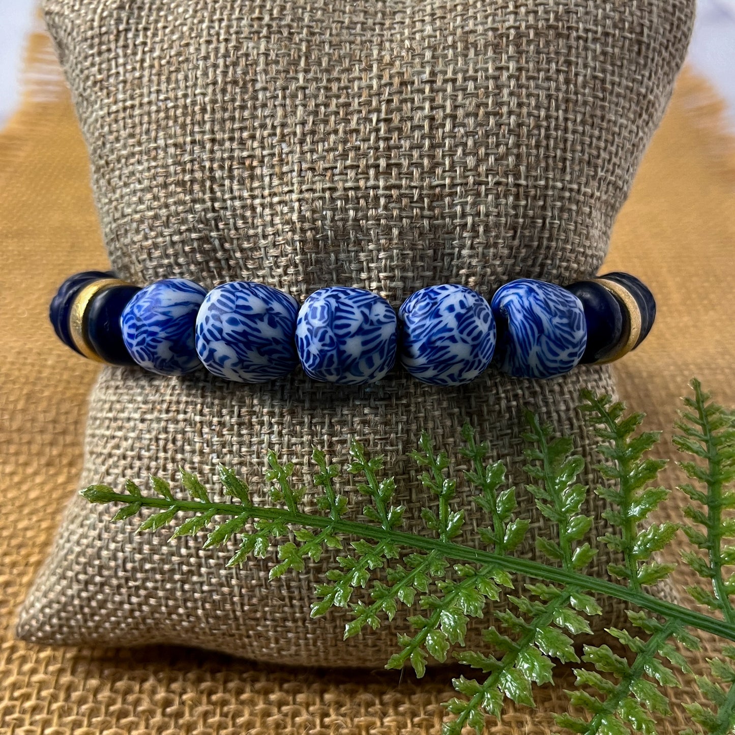 Blue & White Recycled Glass Bracelet