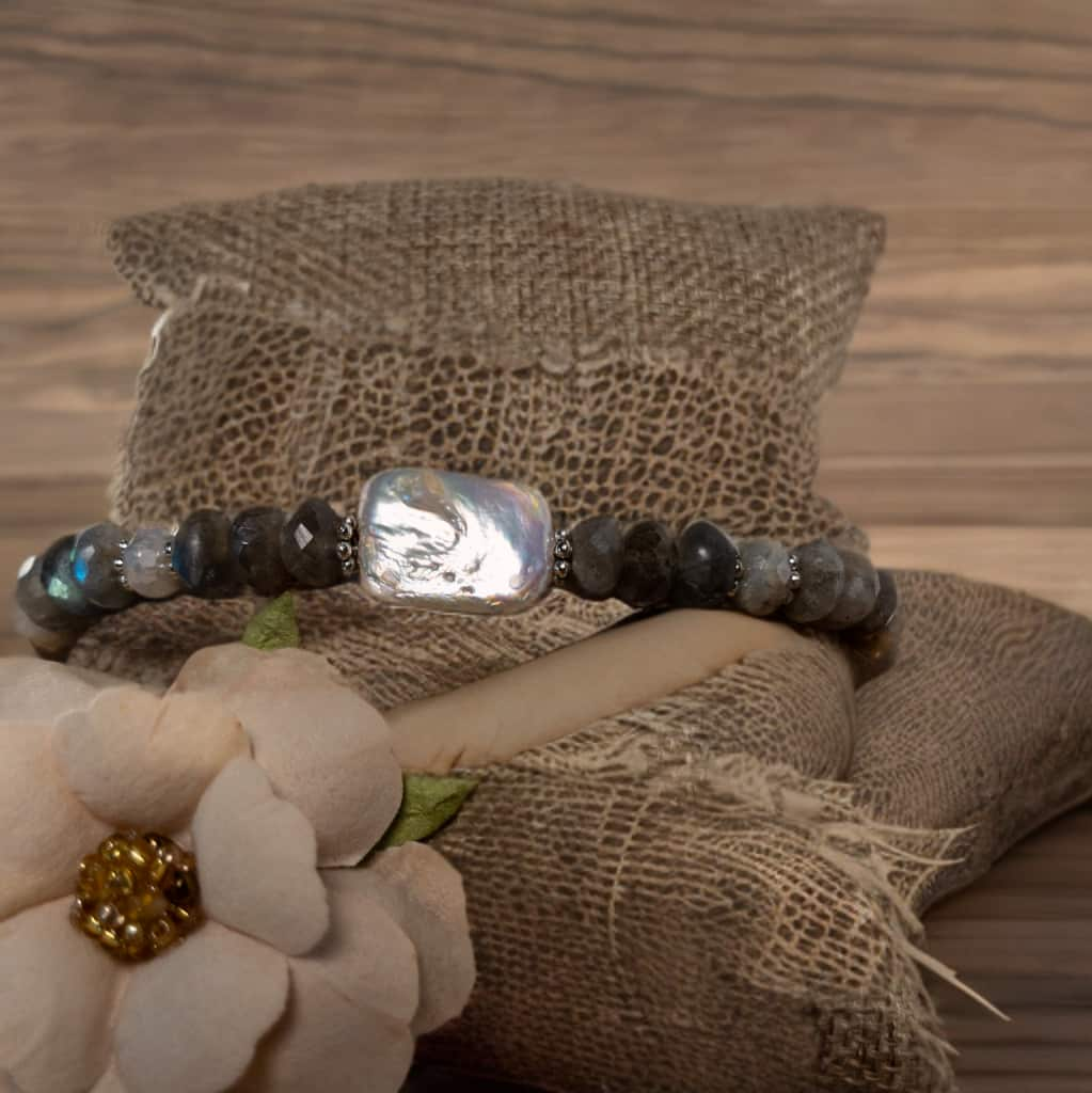 Baroque Pearl, Moonstone and Labradorite Gemstone Bracelet