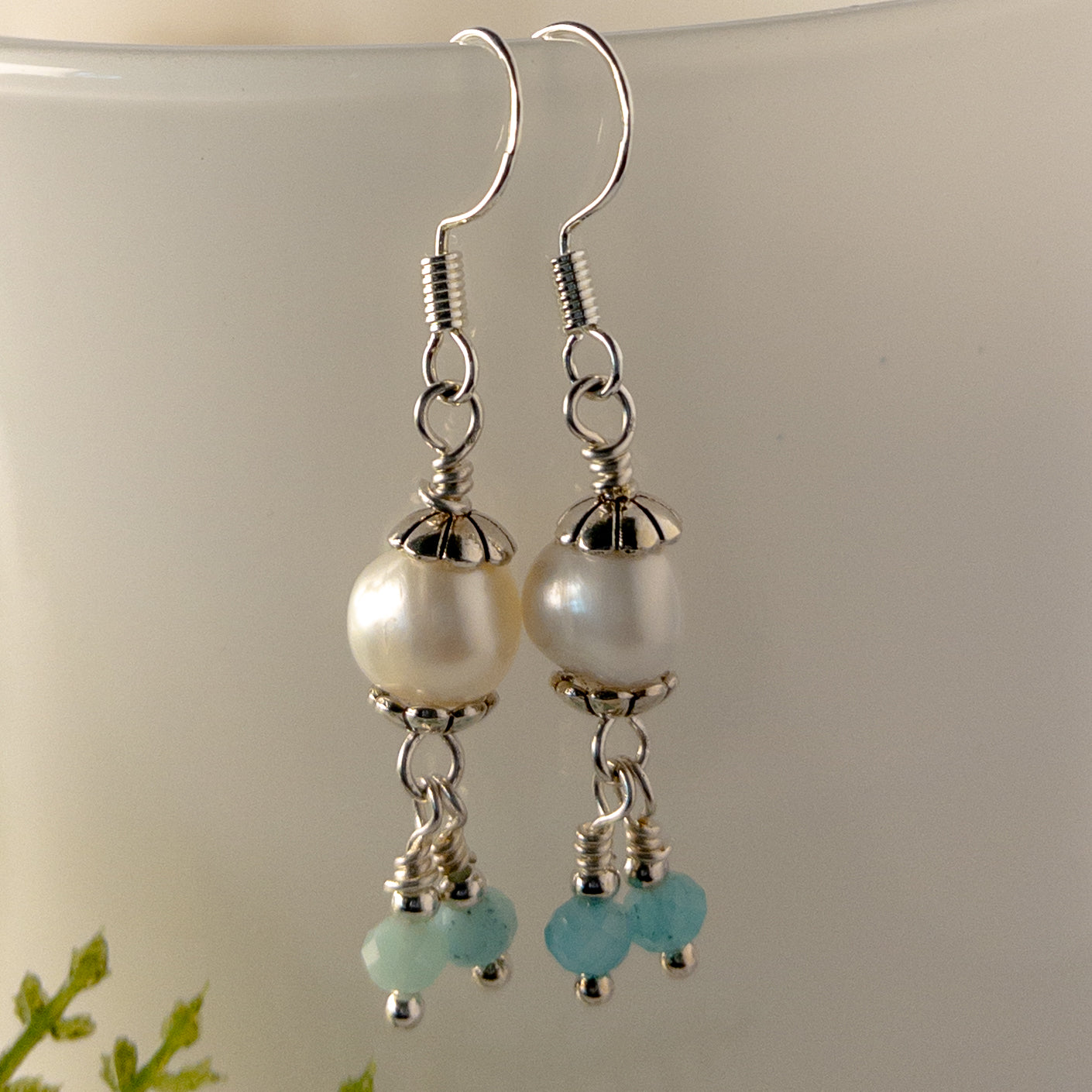 Pearl and Amazonite Dangle Earrings