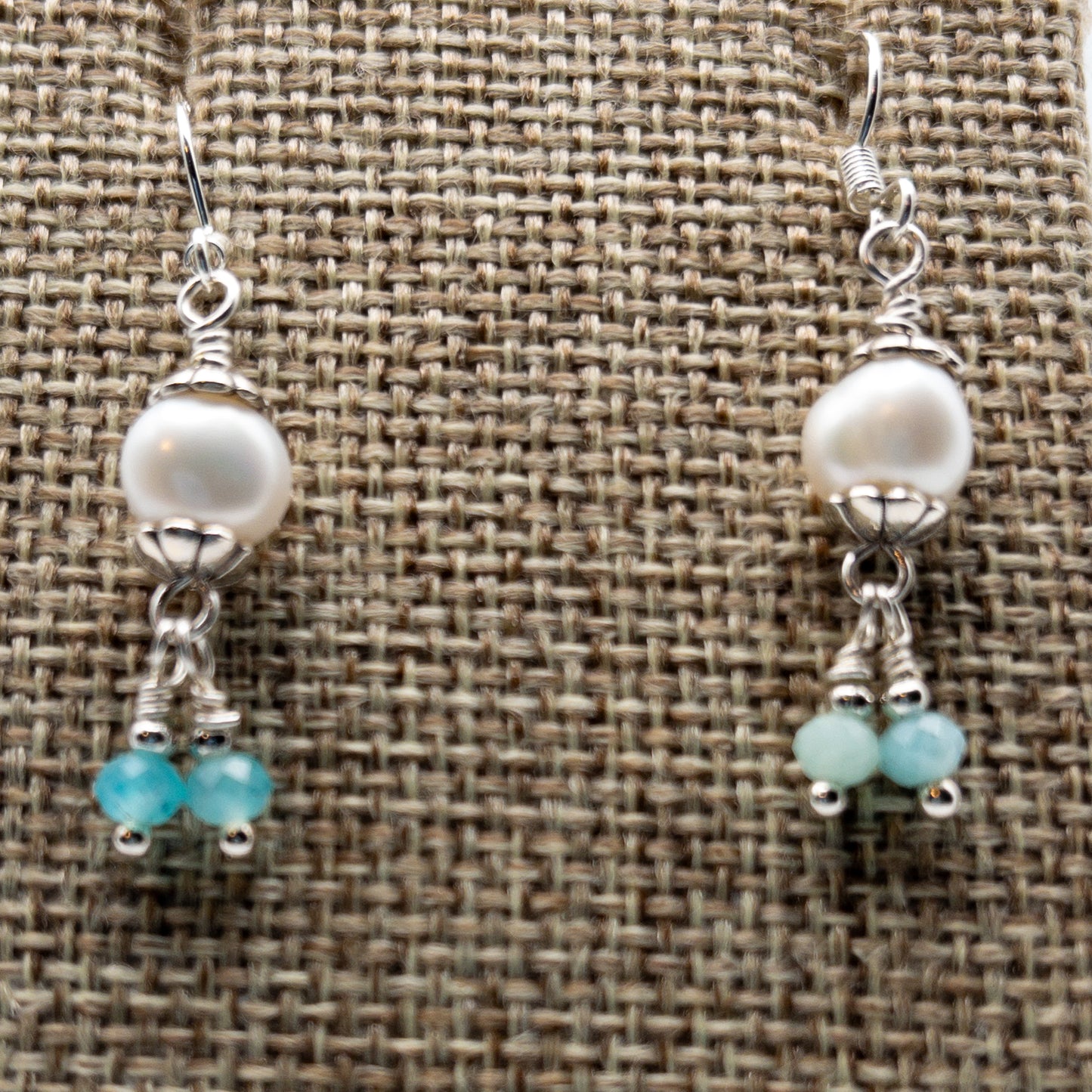 Pearl and Amazonite Dangle Earrings