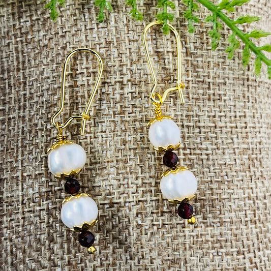 Freshwater Pearl and Garnet Earrings