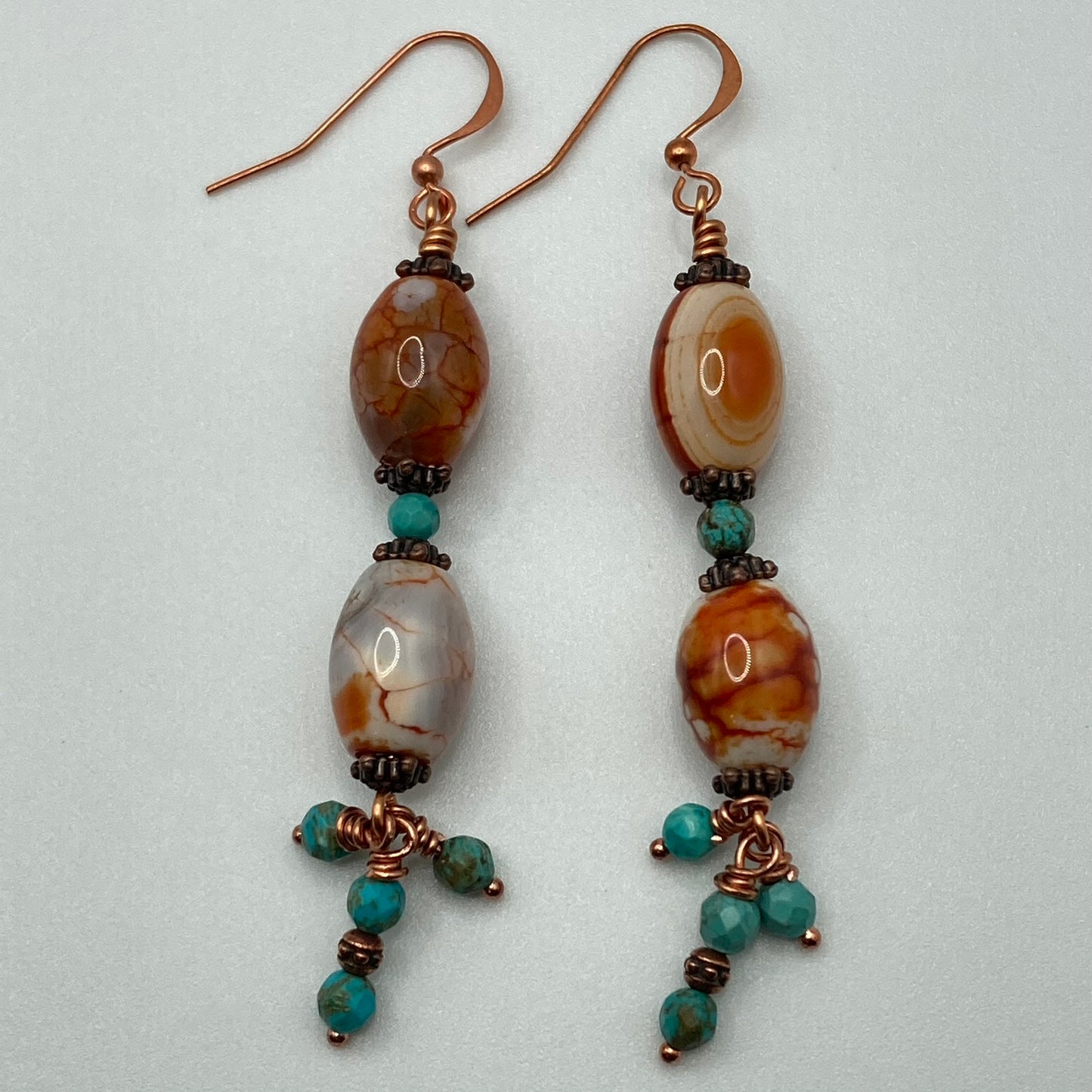 Fire Terra Agate and Turquoise Earrings