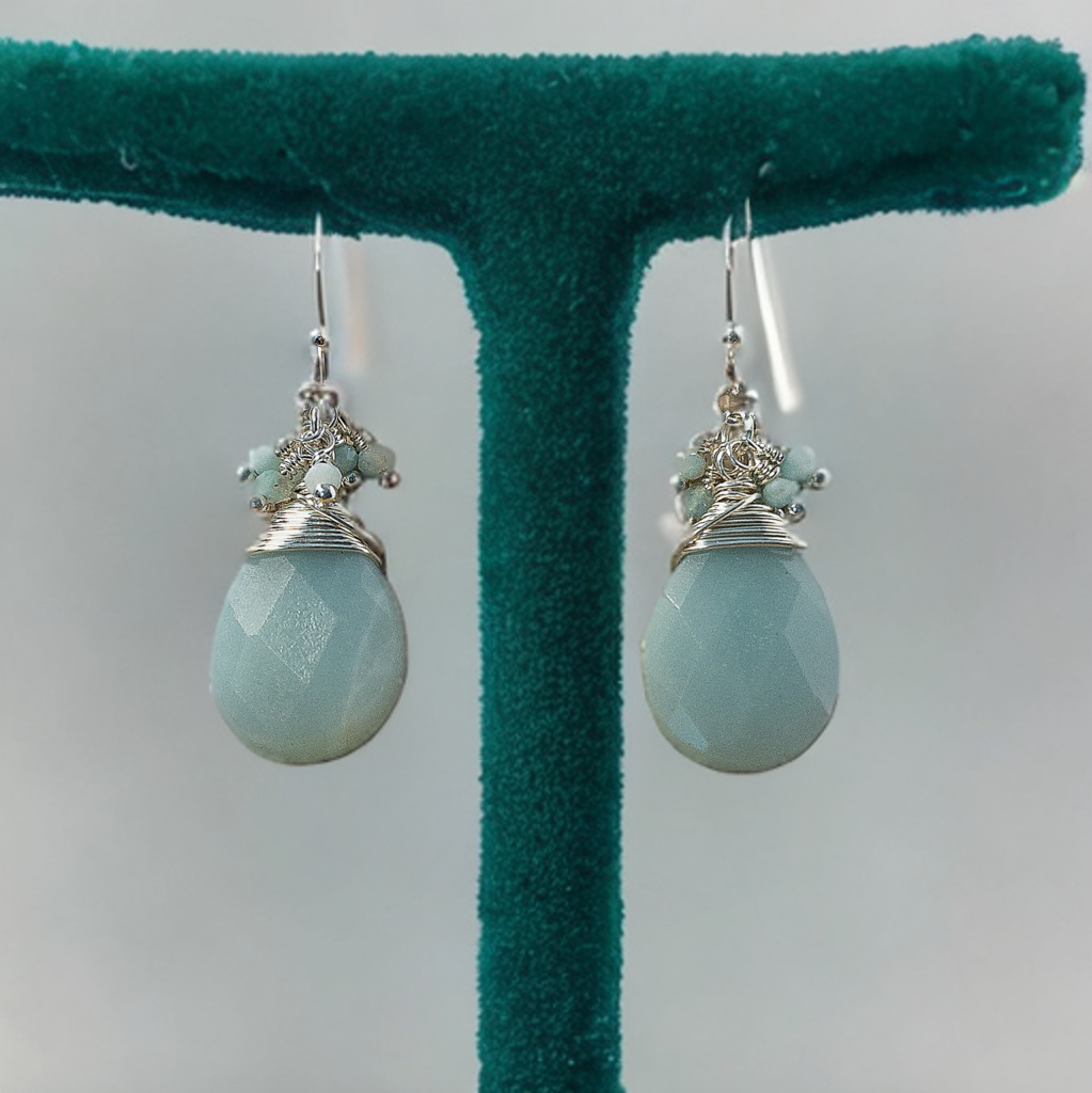 Amazonite Gemstone Tear Drop Cluster Earrings