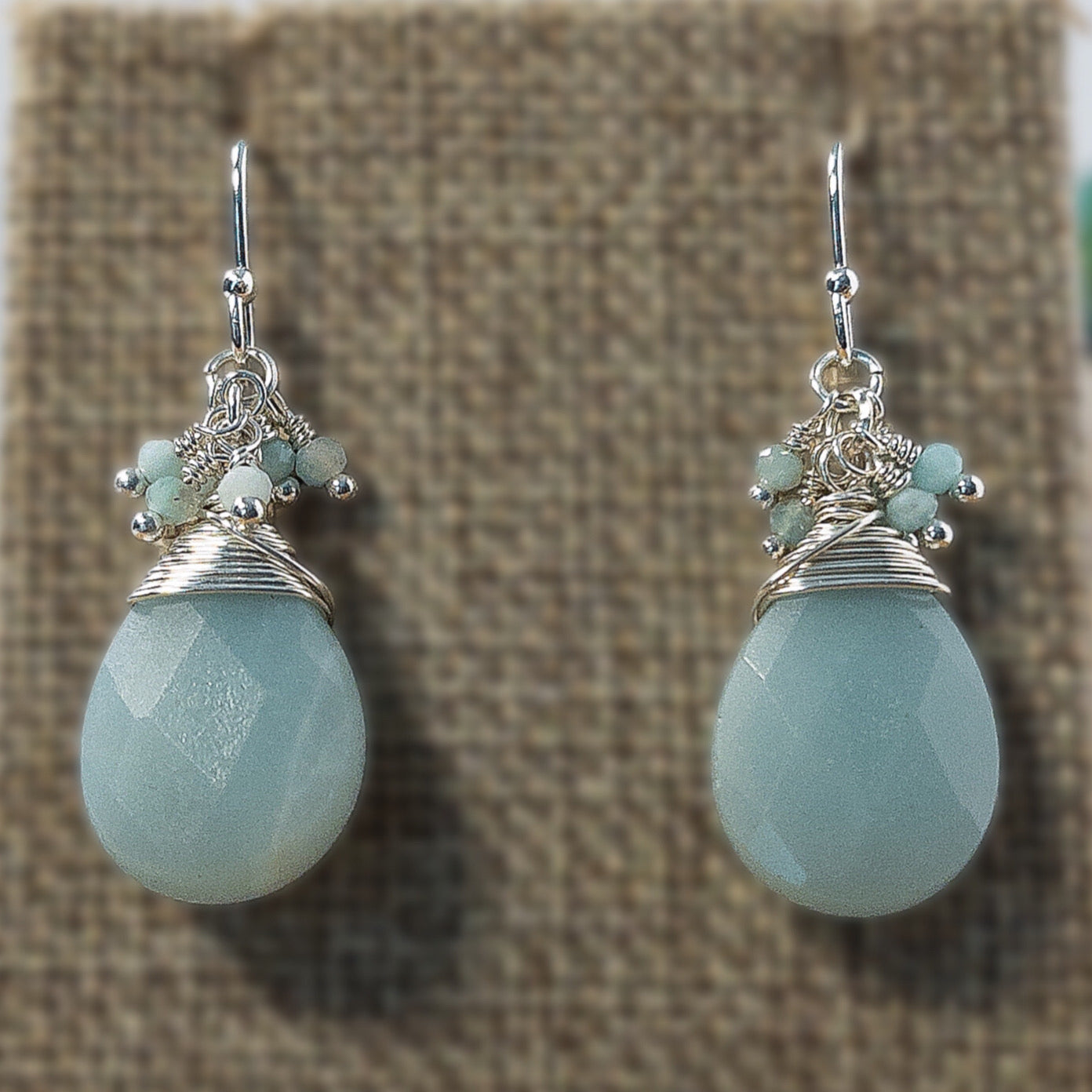 Amazonite Gemstone Tear Drop Cluster Earrings