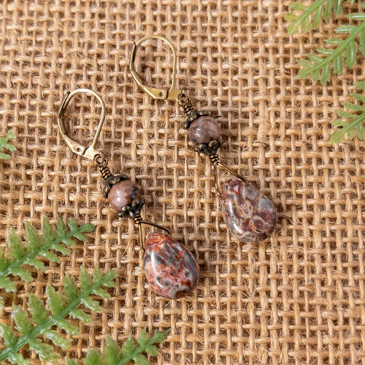 Leopard Jasper Tear Drop Earrings