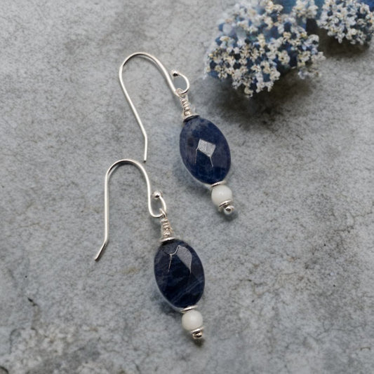 Sodalite and Mother of Pearl Dangle Earrings