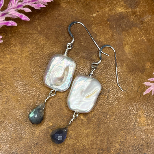Pearl and Labradorite Statement Earrings