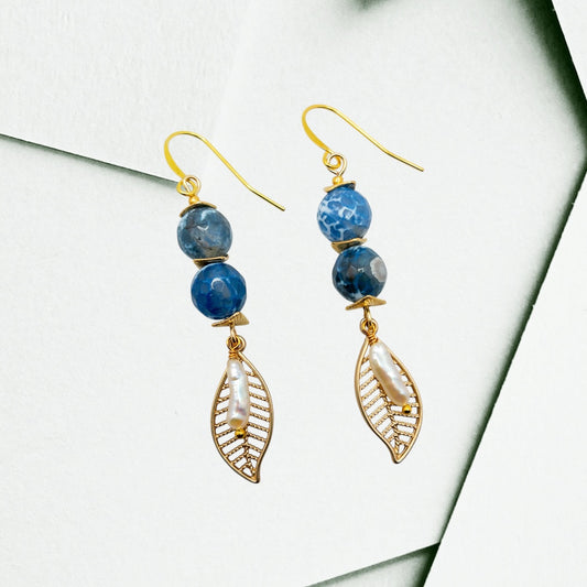 Coneflower Fire Agate Beaded Dangle Earrings