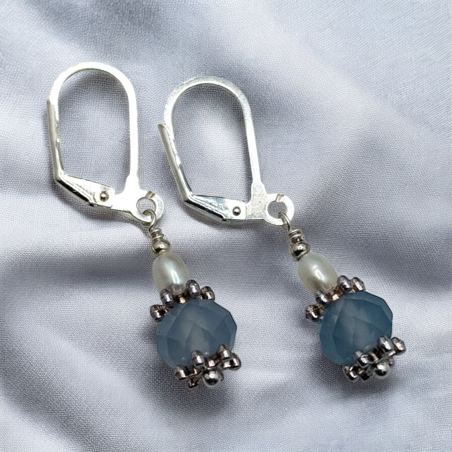 Chalcedony and Pearl Lever Back Earrings