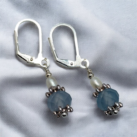 Chalcedony and Pearl Lever Back Earrings