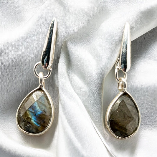 Labradorite Teardrop Drop Stud Earrings