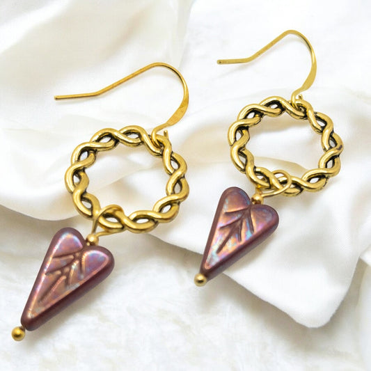 Czech Glass Heart Dangle Earrings