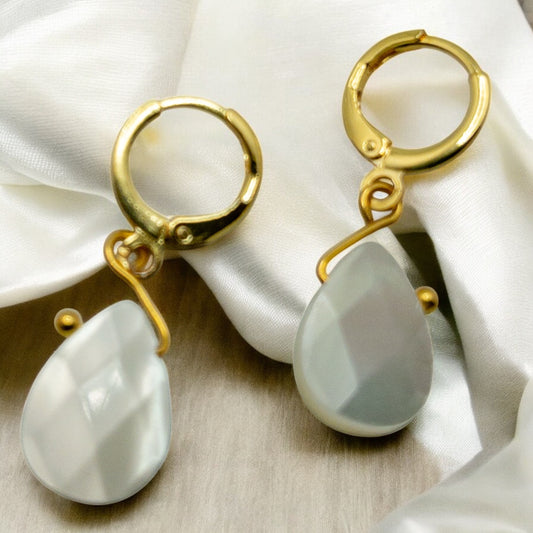 Simple Mother of Pearl Huggie Dangle Earrings
