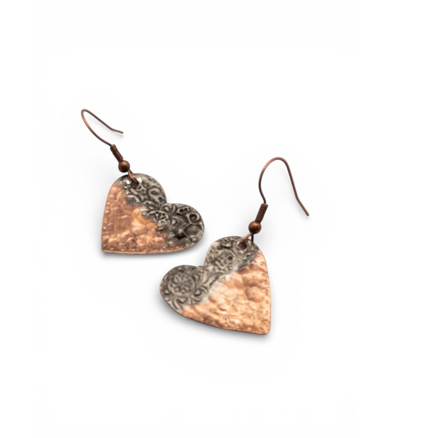 Hammered Copper Stamped Heart Earrings