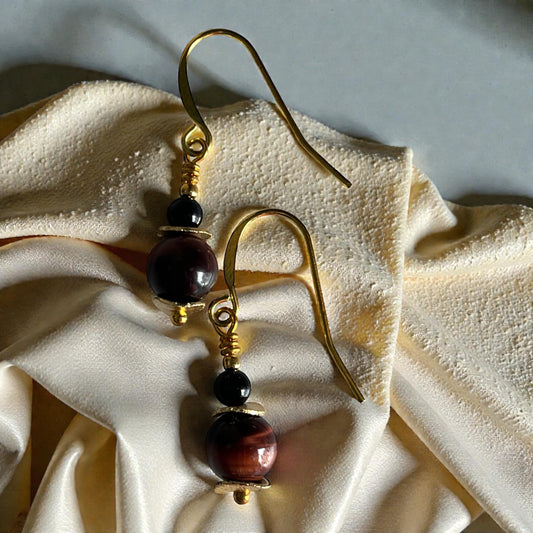 Tiger Eye and Wavy Spacer Bead Earrings