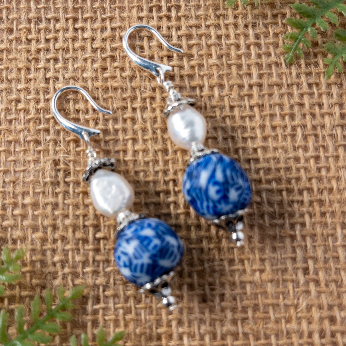 Pearl and Recycled Glass Earrings