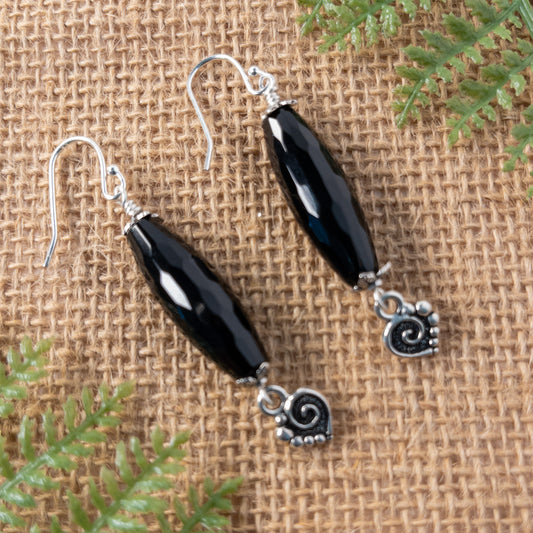 Black Rice Shaped Faceted Agate Statement Earrings