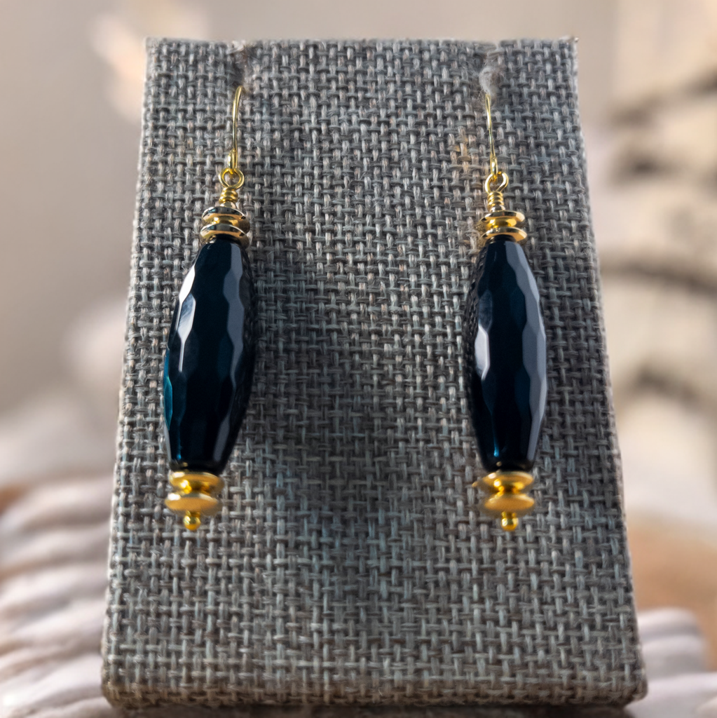 Black Agate Faceted Bead Earrings