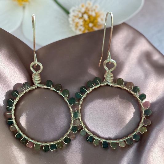 Tourmaline Wire Wrapped Hoops