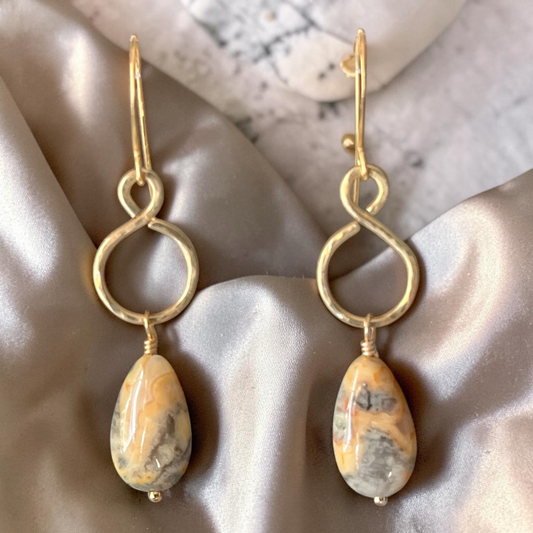 Crazy Lace Agate Hammered Dangles