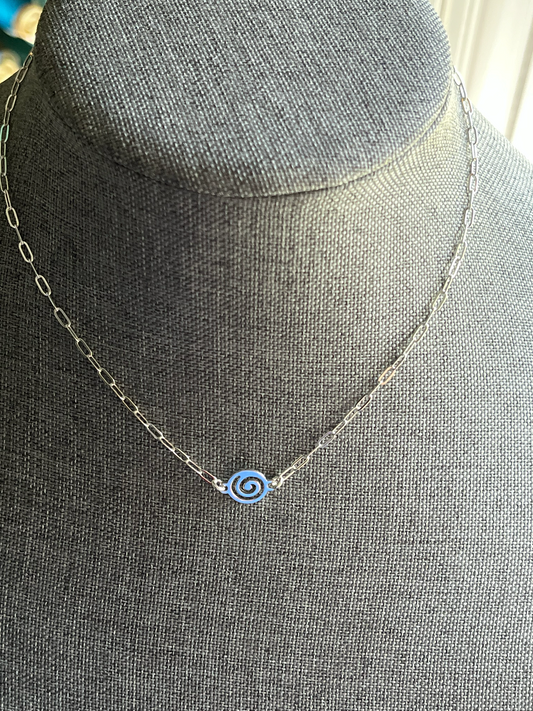Silver Paperclip Chain Swirl Necklace