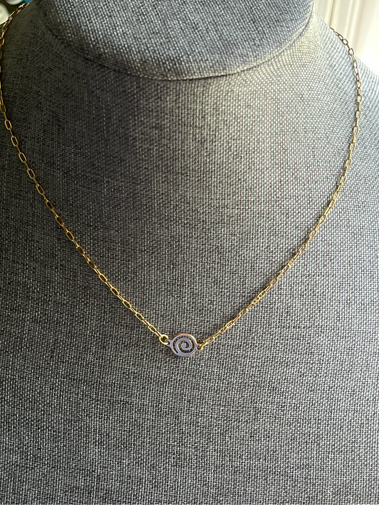 Gold Paperclip Chain Swirl Necklace