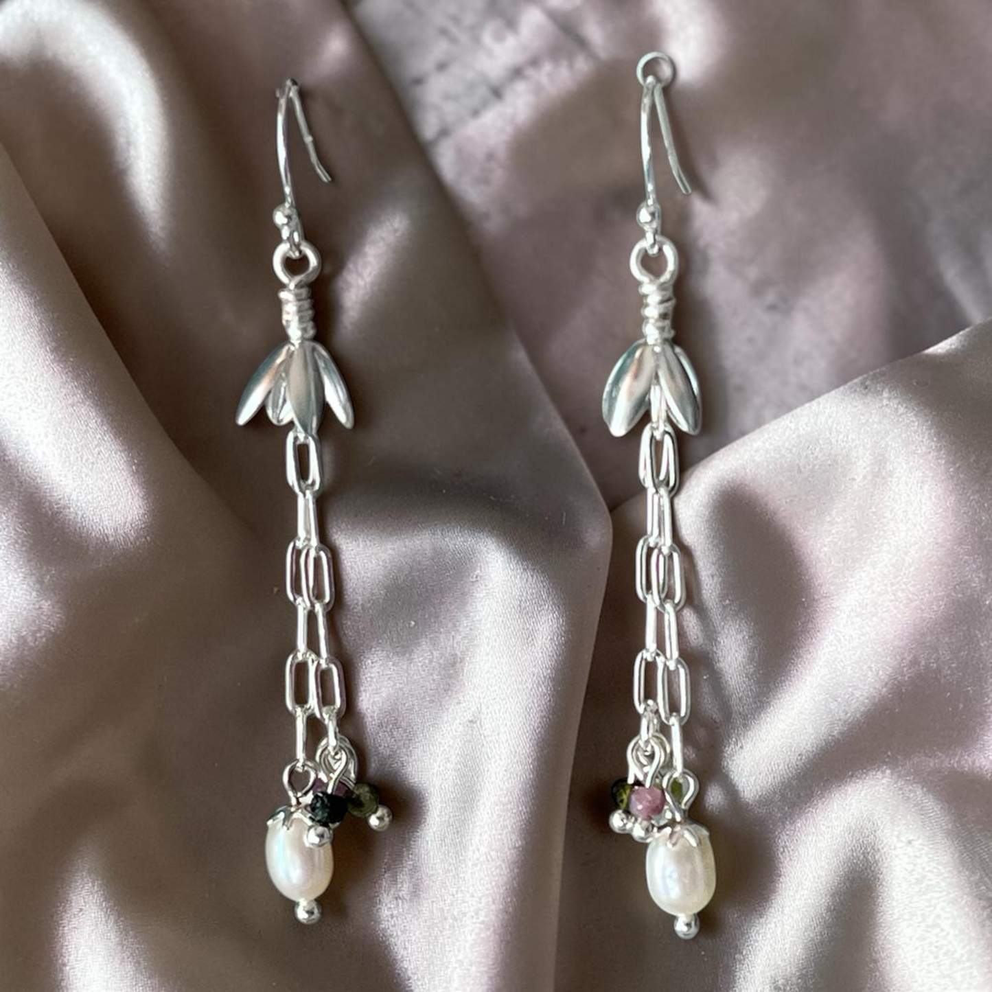 Pearl and Tourmaline Dangles