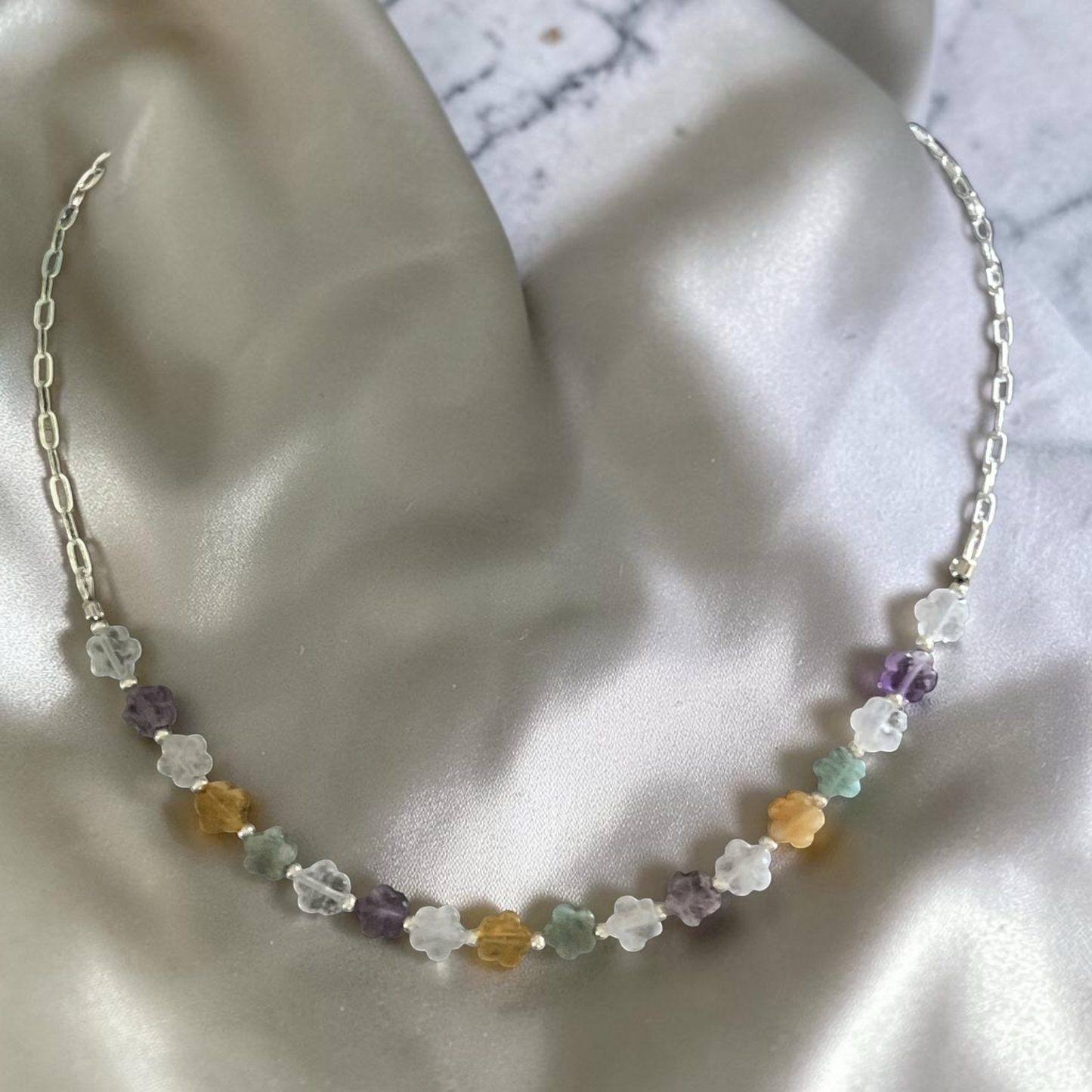 Gemstone Flower Bead Necklace