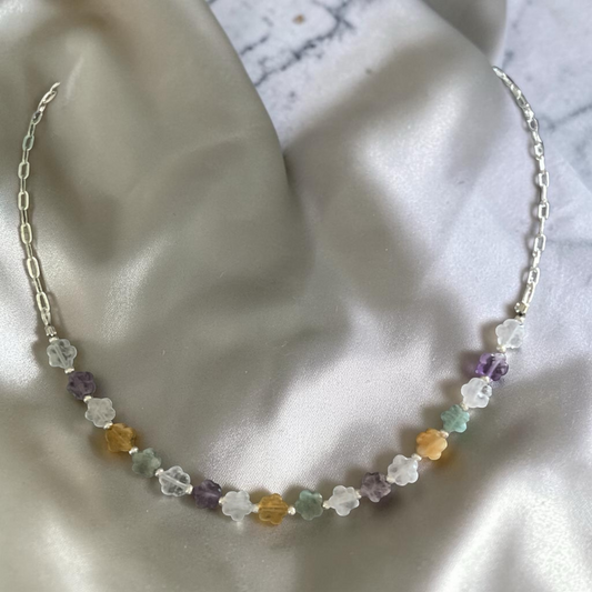 Gemstone Flower Bead Necklace