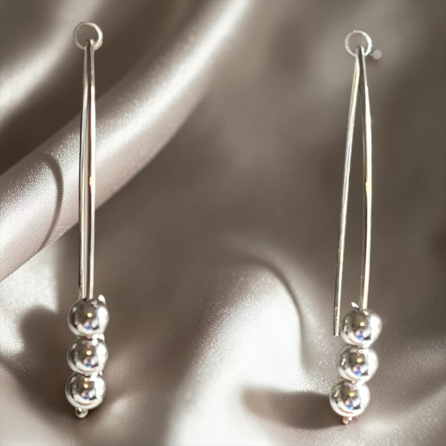 Simple Silver Bead Marquis Earrings