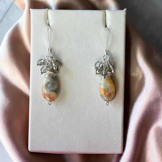 Crazy Lace Agate and Czech Glass Dangles