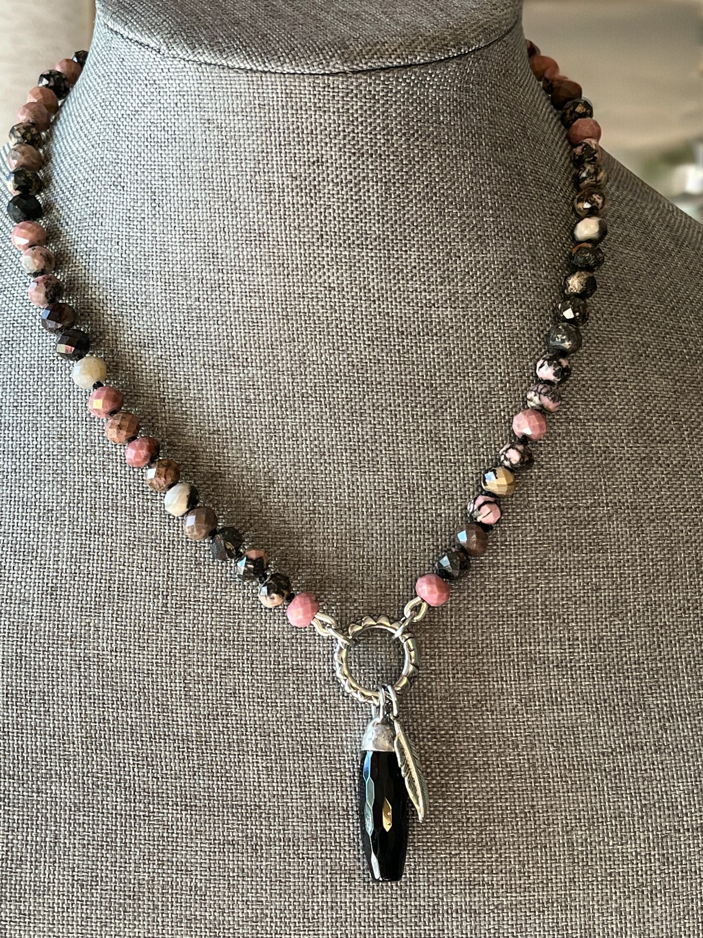 Rhodonite Carabiner Charm Necklace