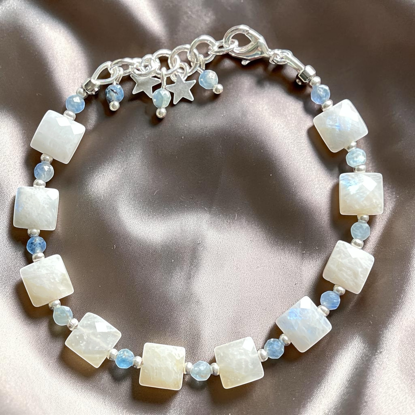Faceted Moonstone and Kyanite Bracelet