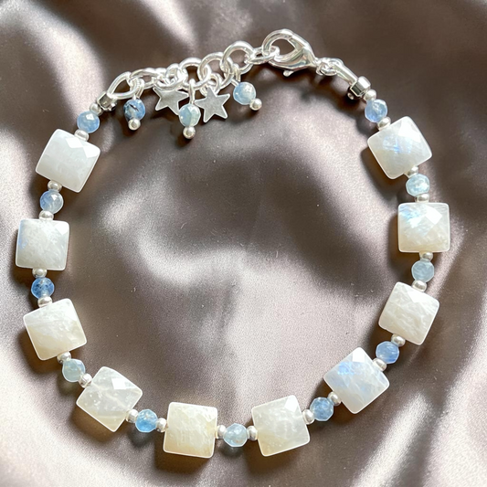 Faceted Moonstone and Kyanite Bracelet
