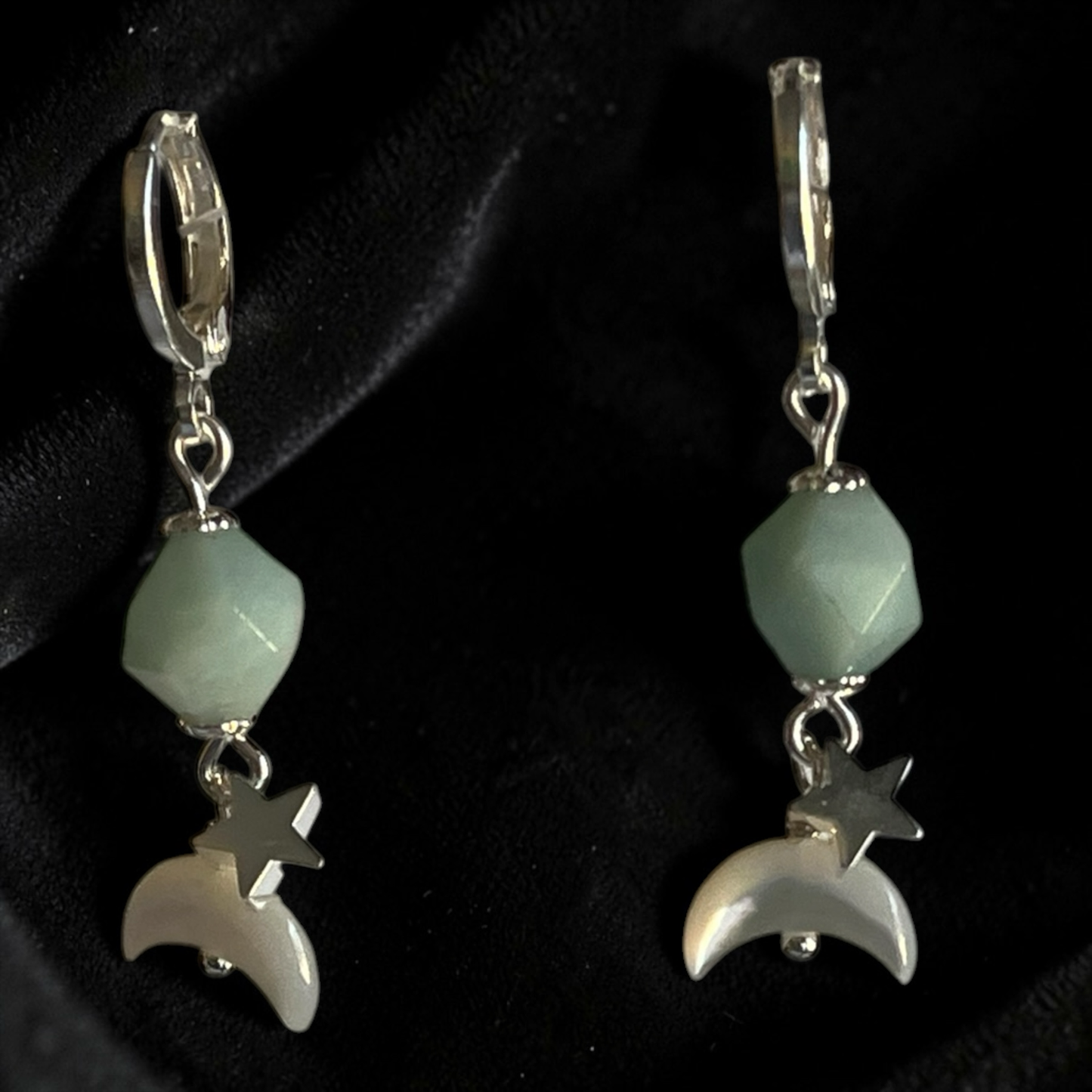 Amazonite Star and Moon Dangle Earrings