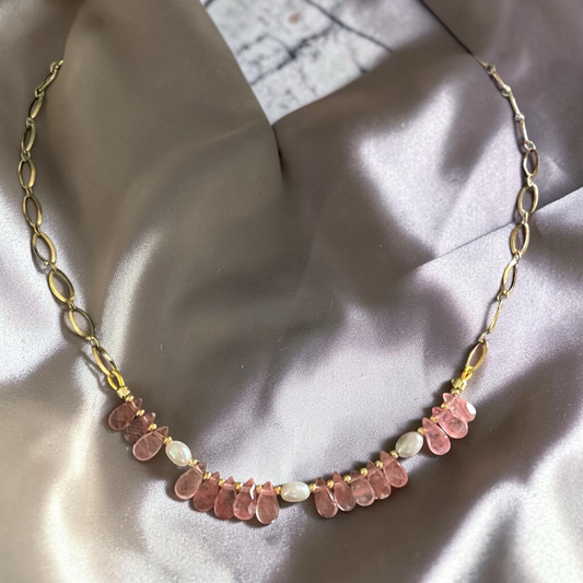 Strawberry Quartz and Pearl Necklace