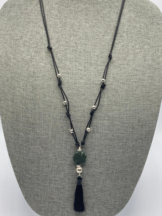 Leather and Marble Long Necklace