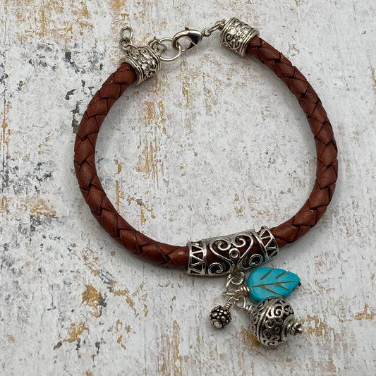 Braided Leather Charm Bracelet