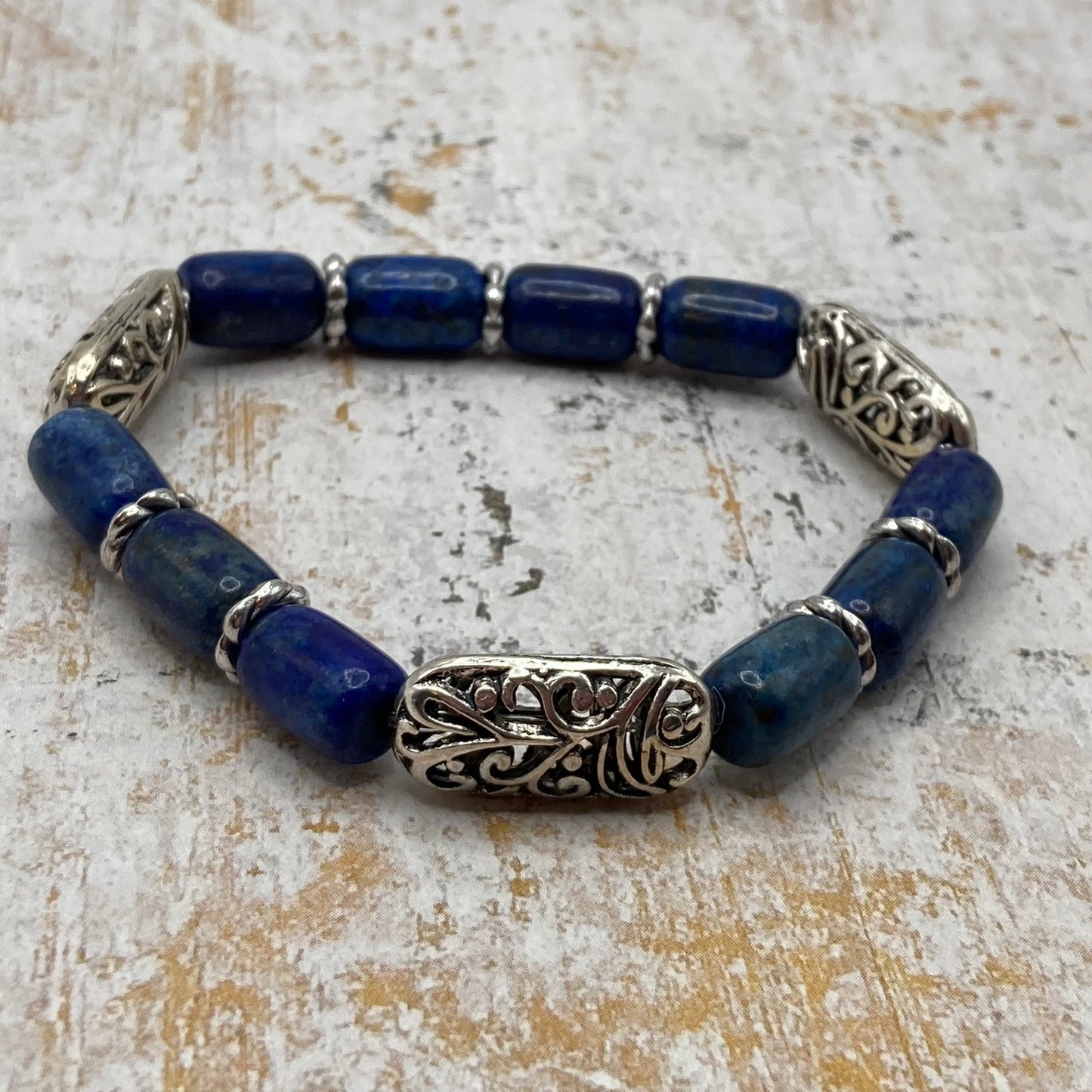 Lapis Barrel Bead Bracelet