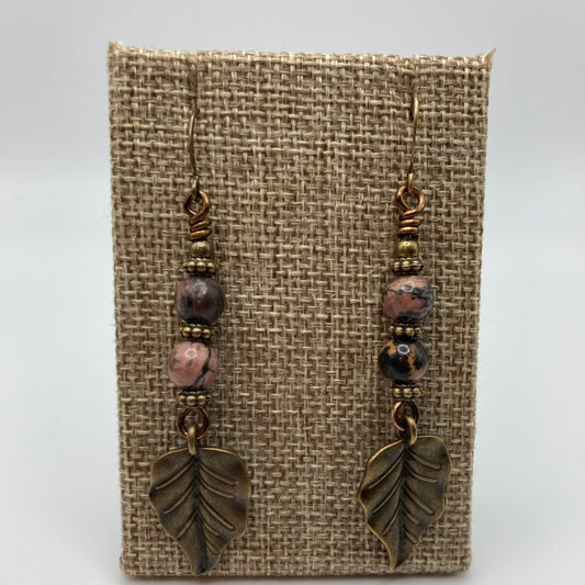 Indian Agate and Leaf Earrings