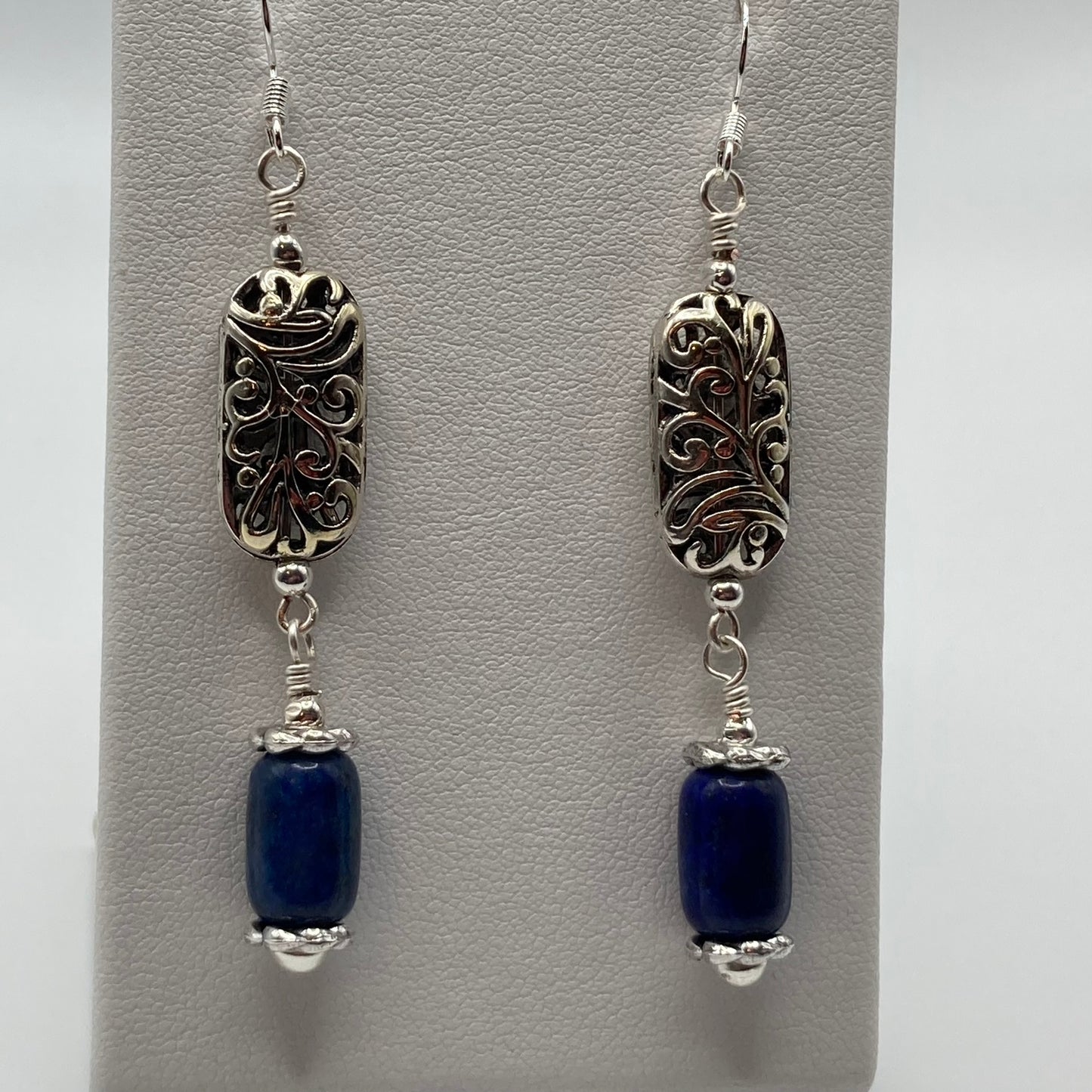 Lapis Barrel Dangle Earrings